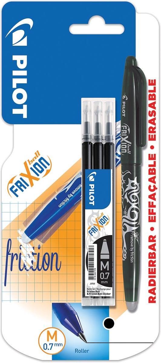 Pilot roller frixion ball negro + 3 recambios 0,7