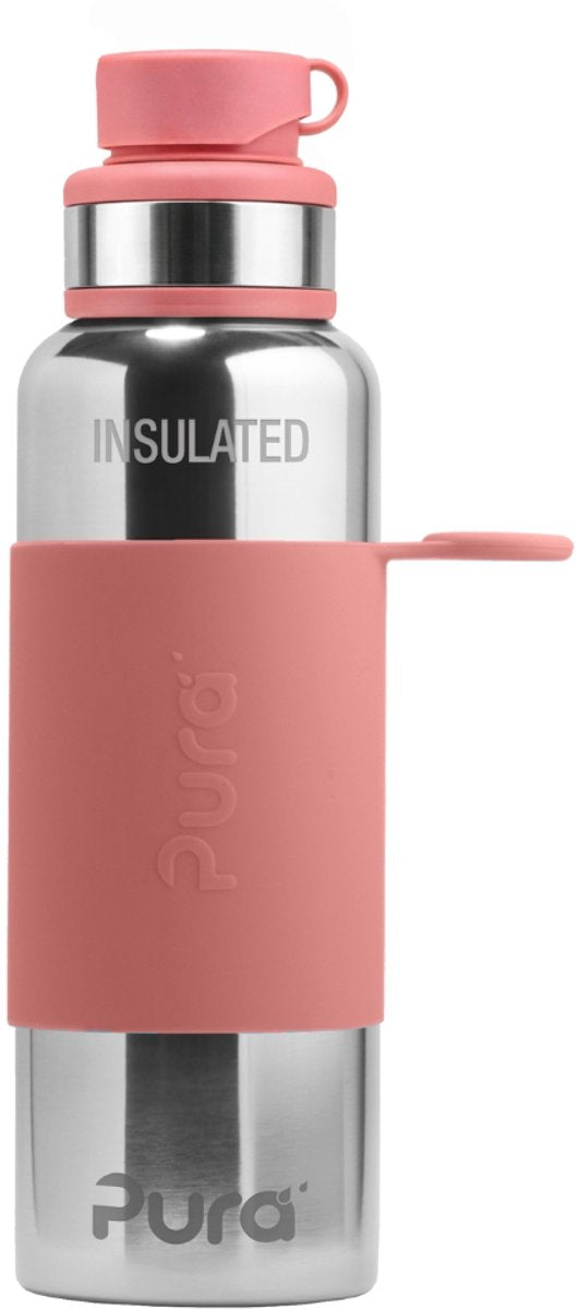 Borraccia sportiva Pura Thermos da 650 ml - thermos - tazza thermos - senza plastica - con doppia parete - incluso tappo sportivo e manica sportiva - la parte superiore è intercambiabile - rosa
