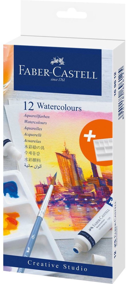 Faber-castell waterverf set - tubes 9ml - 12 stuks - assorti kleuren - fc-169612