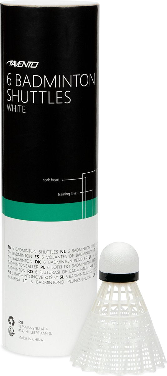 Avento 6 navette da badminton - parte superiore in nylon sughero - bianco