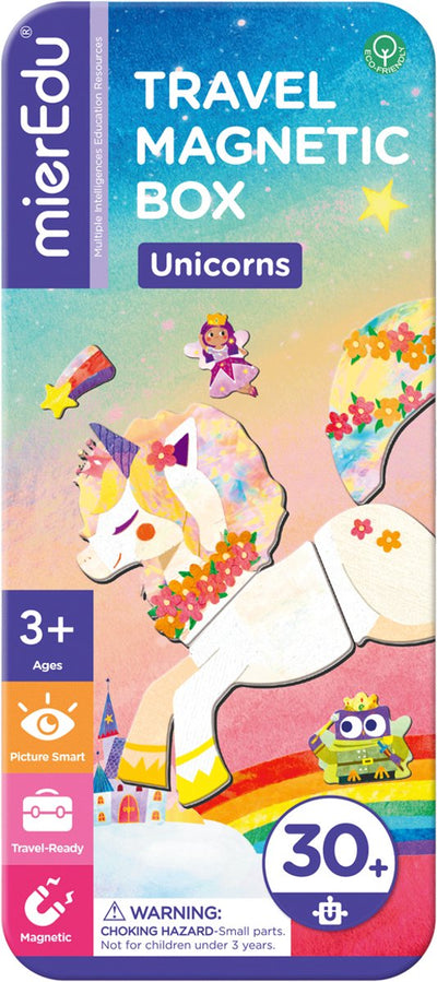 Scatola puzzle magnetica Mieredu - unicorni - contiene 2 scene - più di 30 magneti - 3 anni