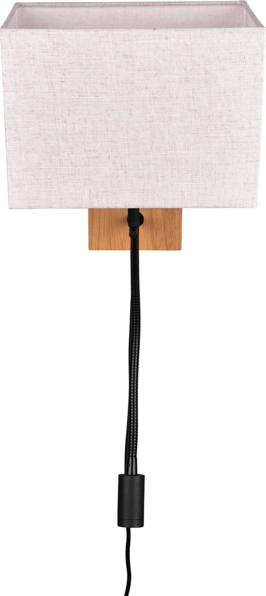 Trio nilam wand lamp met leeslamp - hout naturel - ecru kap