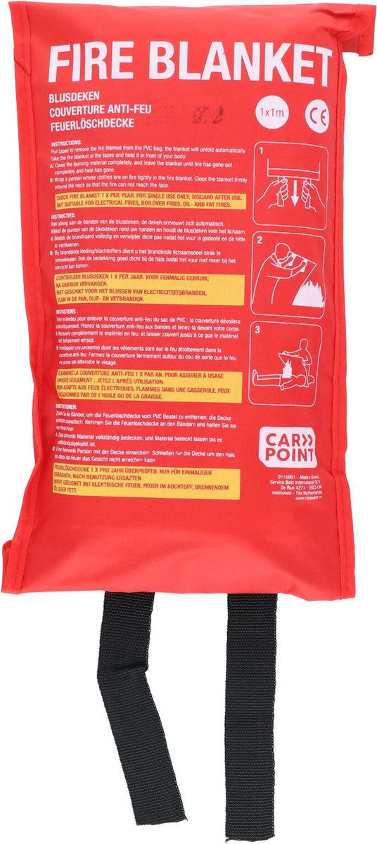 Manta ignífuga Carpoint - para pequeños incendios incipientes - cumple con la norma EN1869 - de un solo uso - a prueba de incendios - con bolsa de almacenamiento - dimensiones 1x1 metro