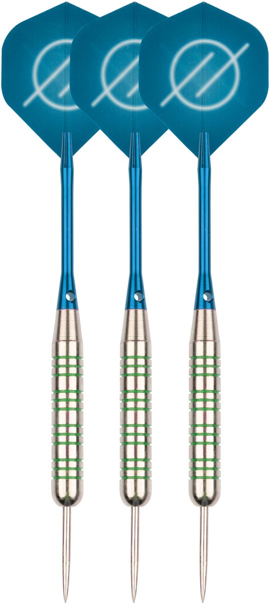 Faver dartpijlenset compleet - reserve shafts - nikkel silver - metalic - blauw - 19 gram
