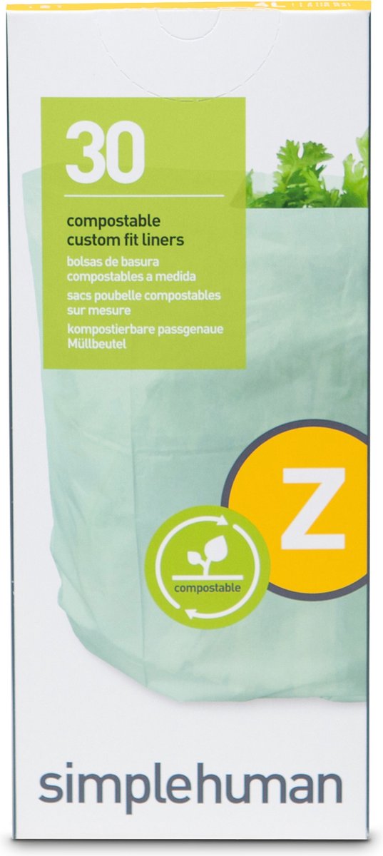 Sacchetti per rifiuti compostabili Simplehuman code z - 4 litri - 30 pezzi - con coulisse - verde