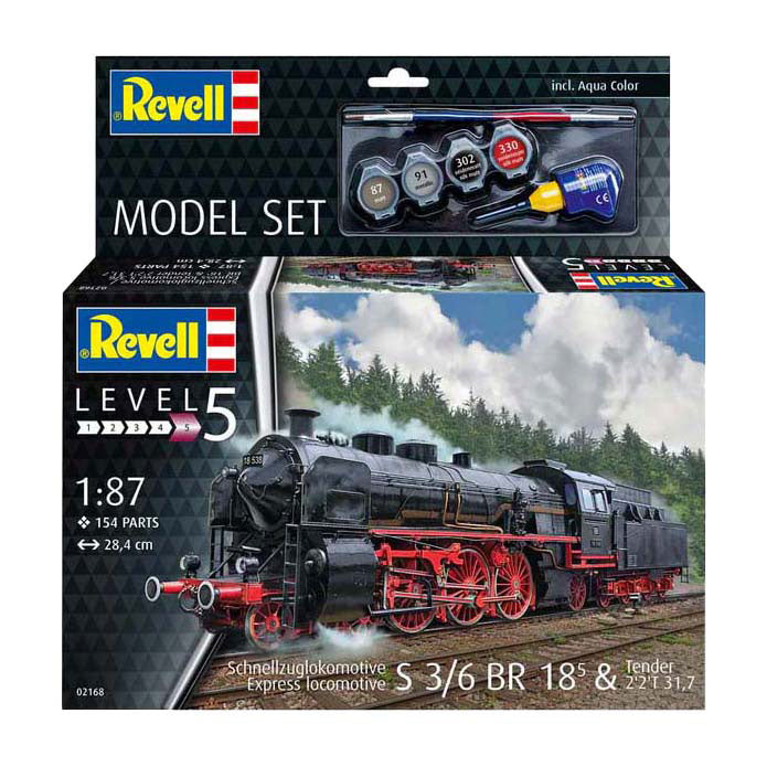 Kit de construcción para maquetas Revell - locomotora de movimiento rápido s3 6 br18 con tende 1:87 - 154 piezas.