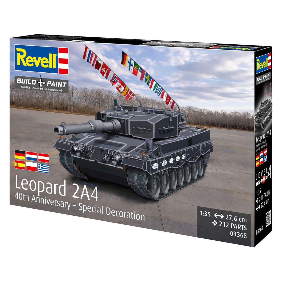 Kit modello Revell leopard 2a4 - decorazione speciale 40° anniversario 1:35 - 212 parti.