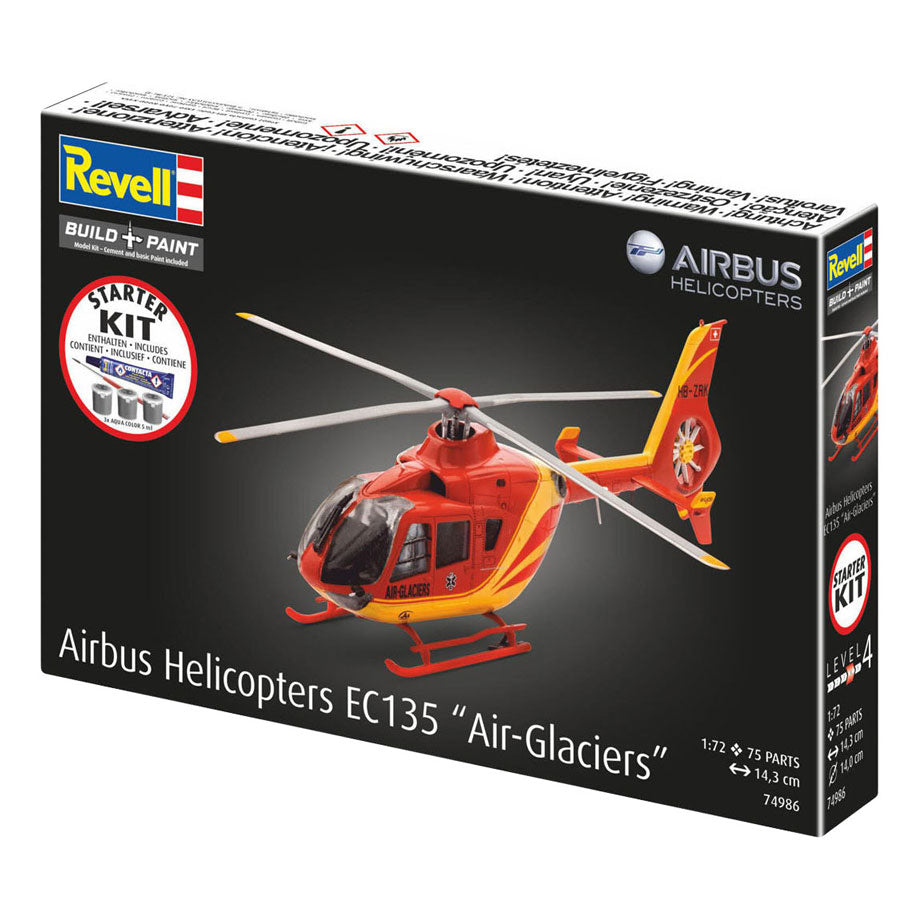Revell model kit starter kit elicotteri airbus ec135 air-glaciers 1:72 - 75 pezzi.