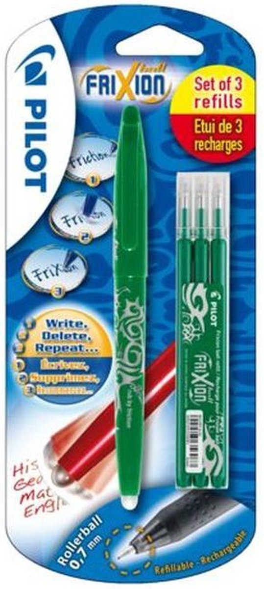 Pilot roller frixion ball groen + 3 vullingen 0.7