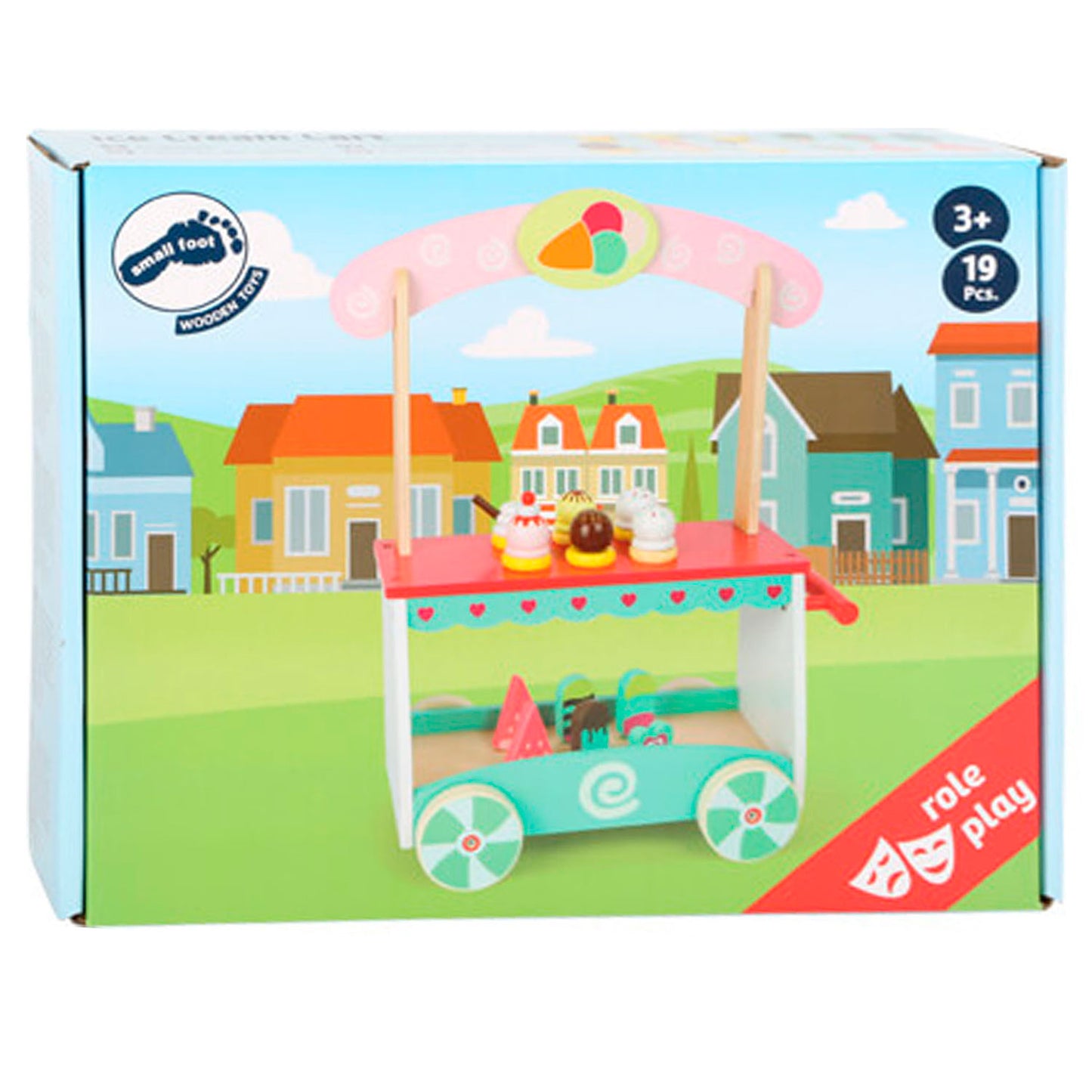 Carrello gelato in legno di piccoli piedi con accessori