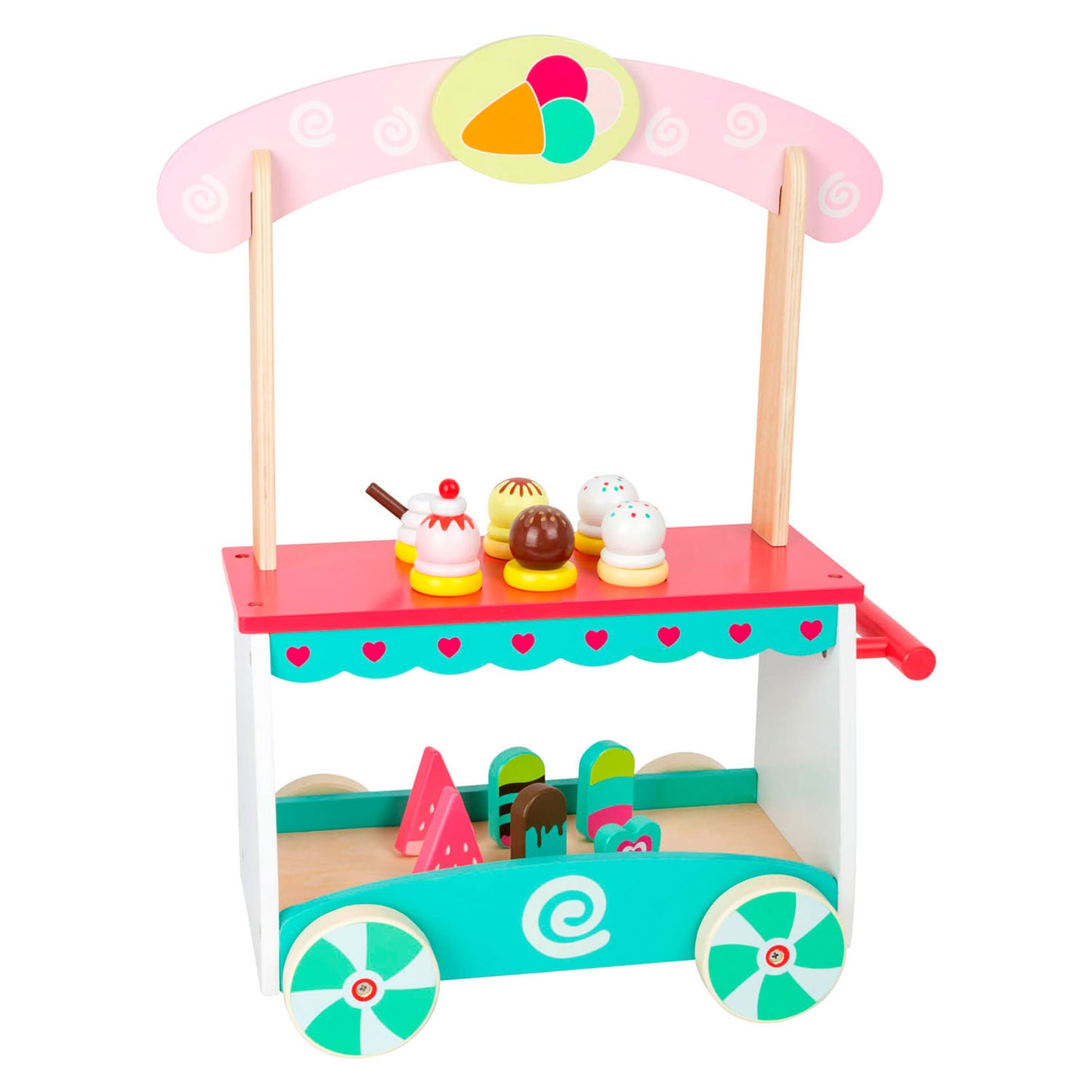 Carrello gelato in legno di piccoli piedi con accessori
