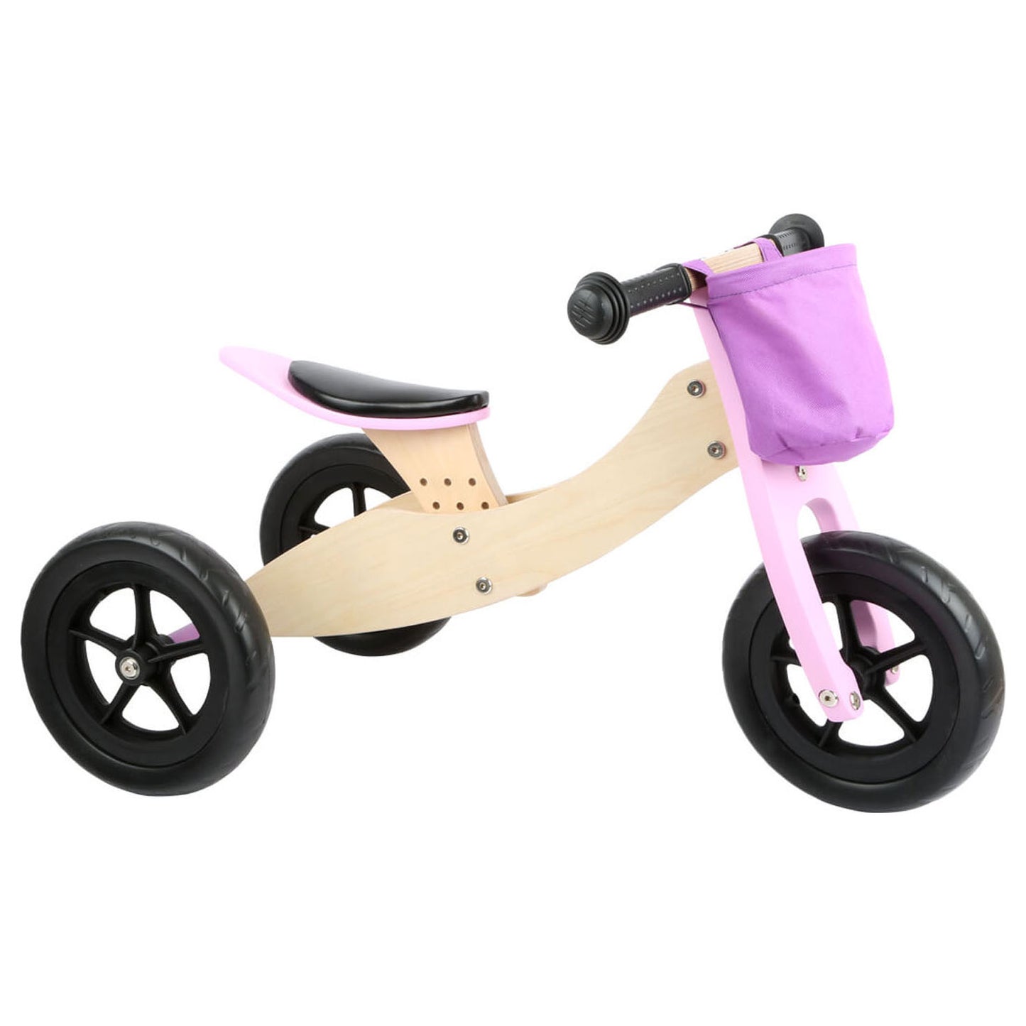 Triciclo de madera de pie pequeño y 2in1 maxi rosa