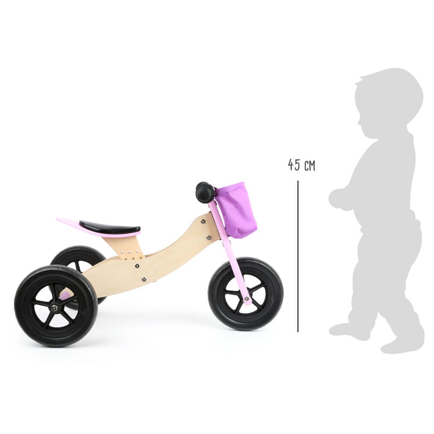 Triciclo de madera de pie pequeño y 2in1 maxi rosa