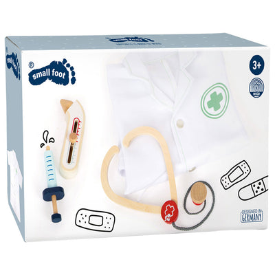 Pequeña chaqueta de doctor con accesorios de madera, 4dlg.