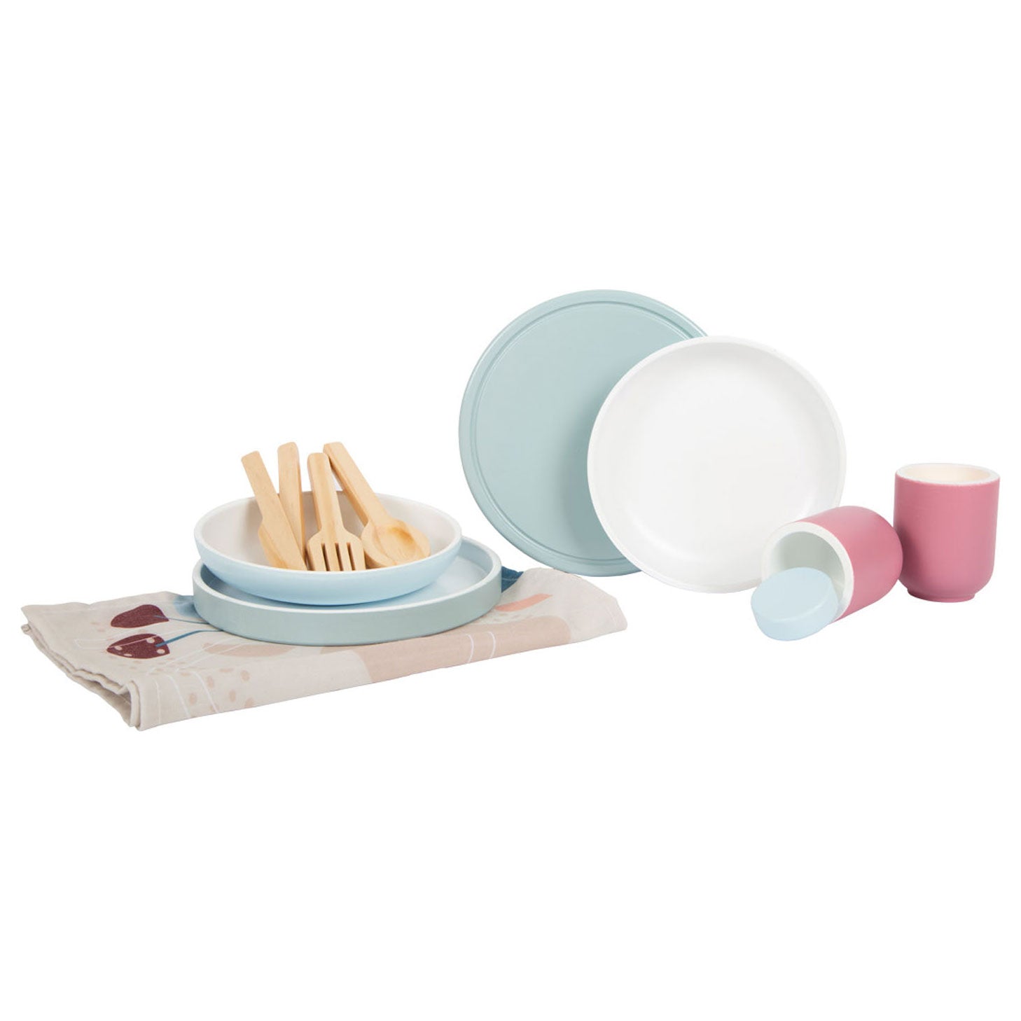 Cades de madera de pie pequeño juego con manteles individuales, 18dlg.