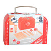 Set de doctor de madera de pie pequeño en maleta roja