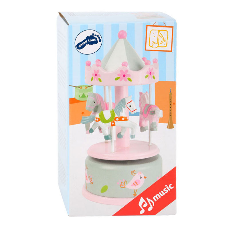 Caja de música de madera de pie pequeño corriendo y unicornio wrandable
