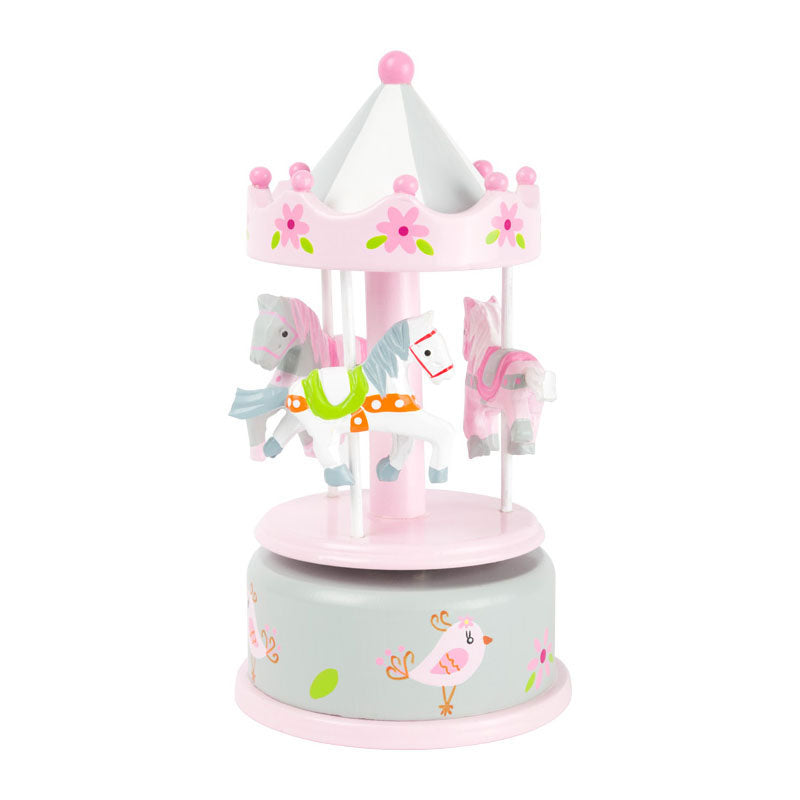Caja de música de madera de pie pequeño corriendo y unicornio wrandable