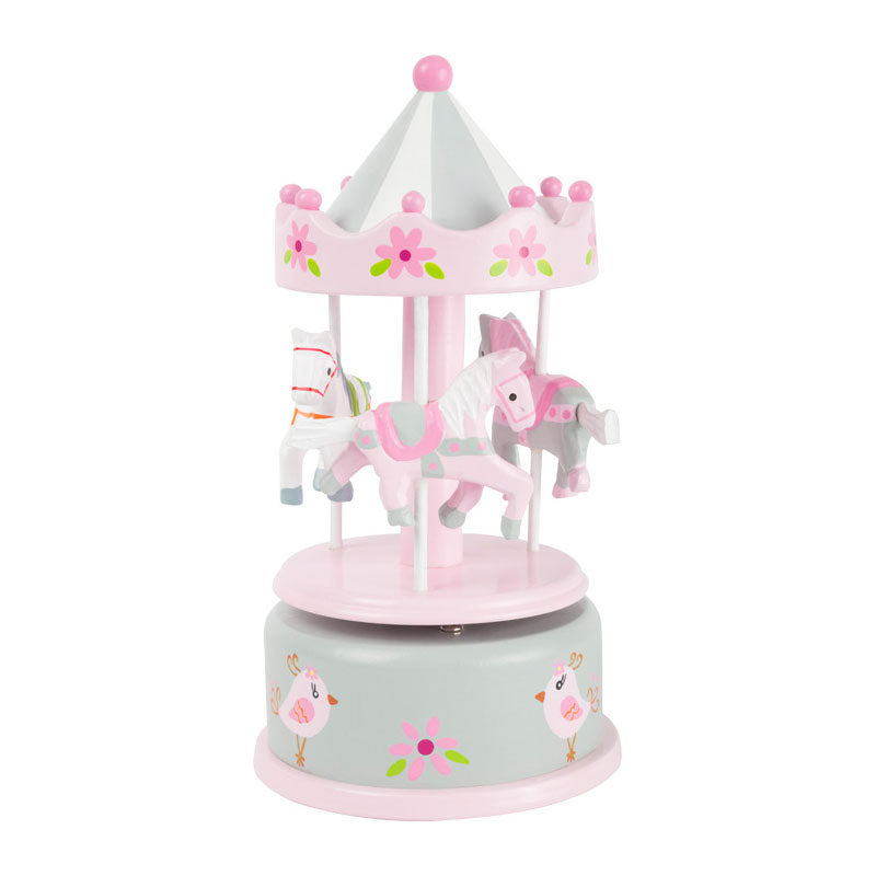 Caja de música de madera de pie pequeño corriendo y unicornio wrandable
