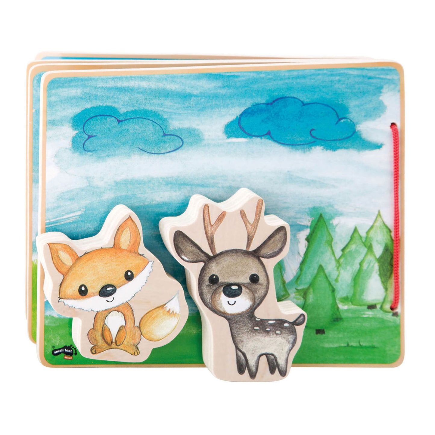 Foresta di libri illustrati in legno di piccoli piedi con 2 figure da gioco