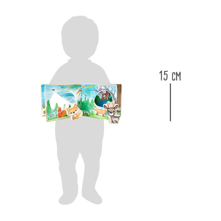 Foresta di libri illustrati in legno di piccoli piedi con 2 figure da gioco