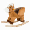 Pequeño caballo de madera de madera marrón con asiento y sonido