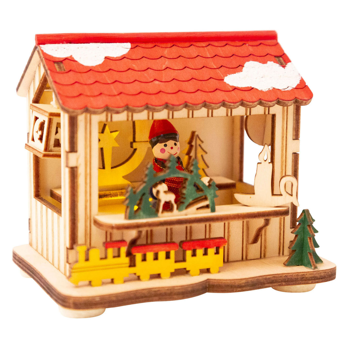 Mercado navideño de decoración de madera de pie pequeño con luces, conjunto de 3