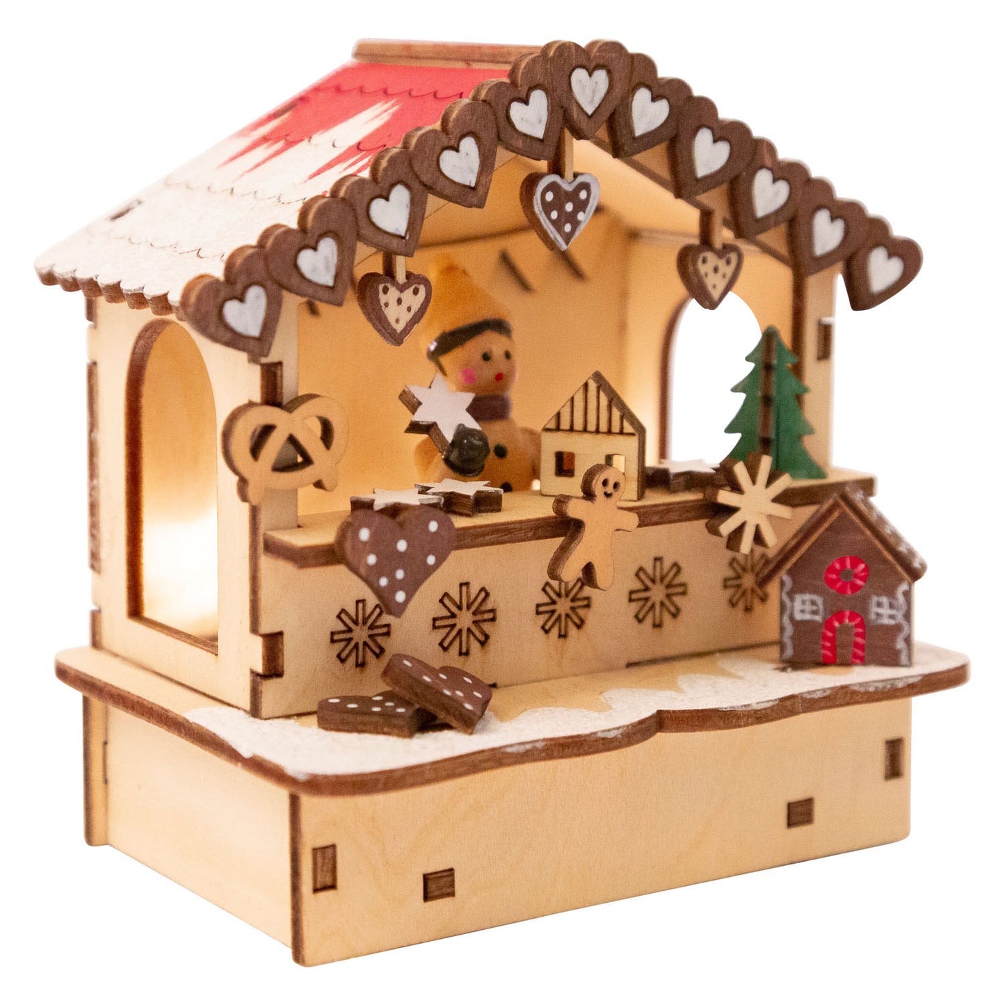 Mercado navideño de decoración de madera de pie pequeño con luces, conjunto de 3