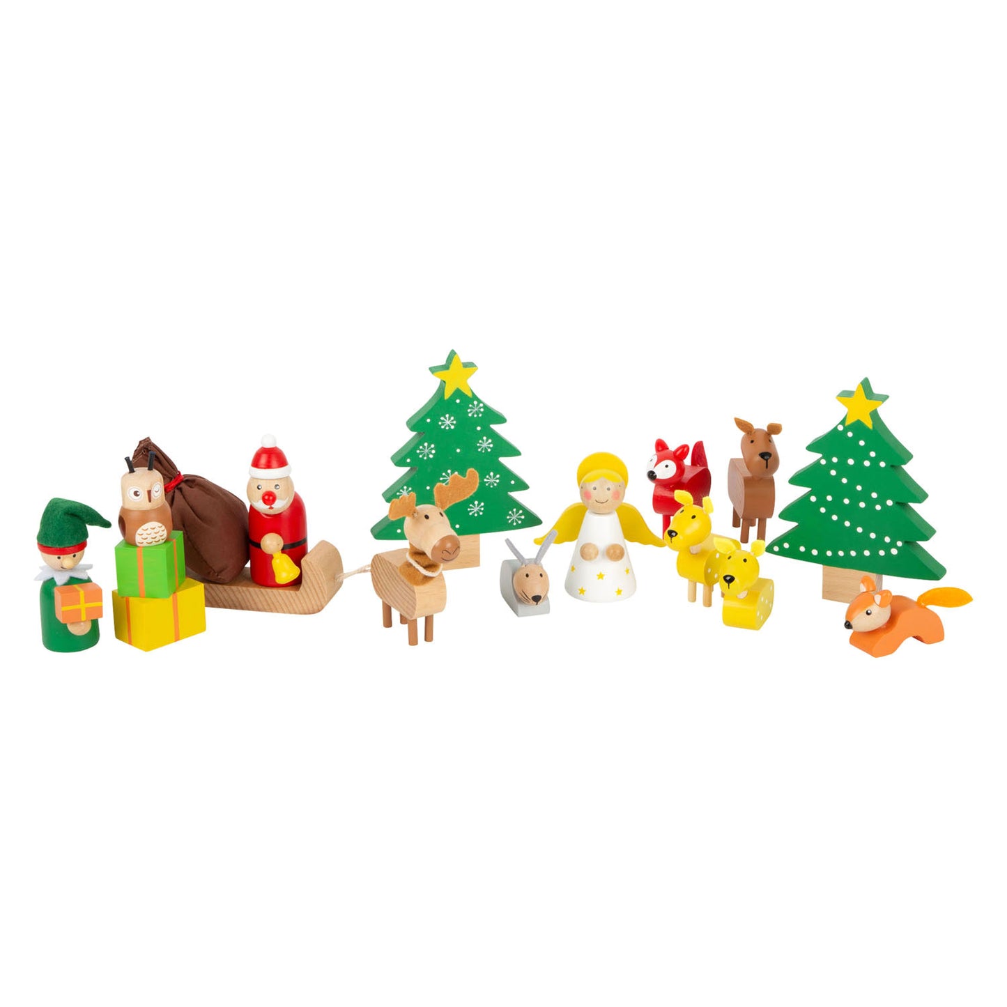 Animali in legno di piccoli piedi Natale nel set di giochi forestali, 17dlg.