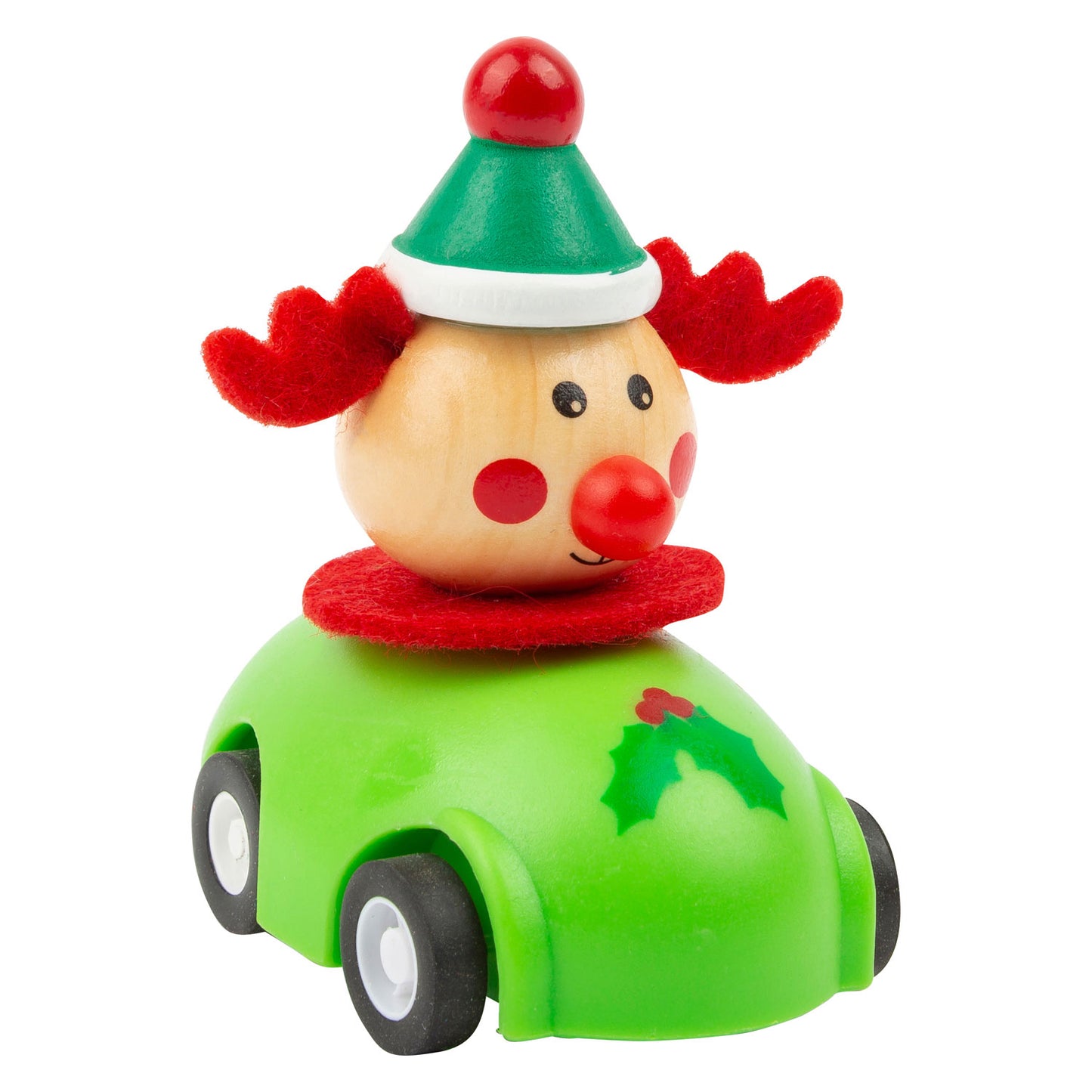Coche de Navidad de tracción de madera pequeña de madera