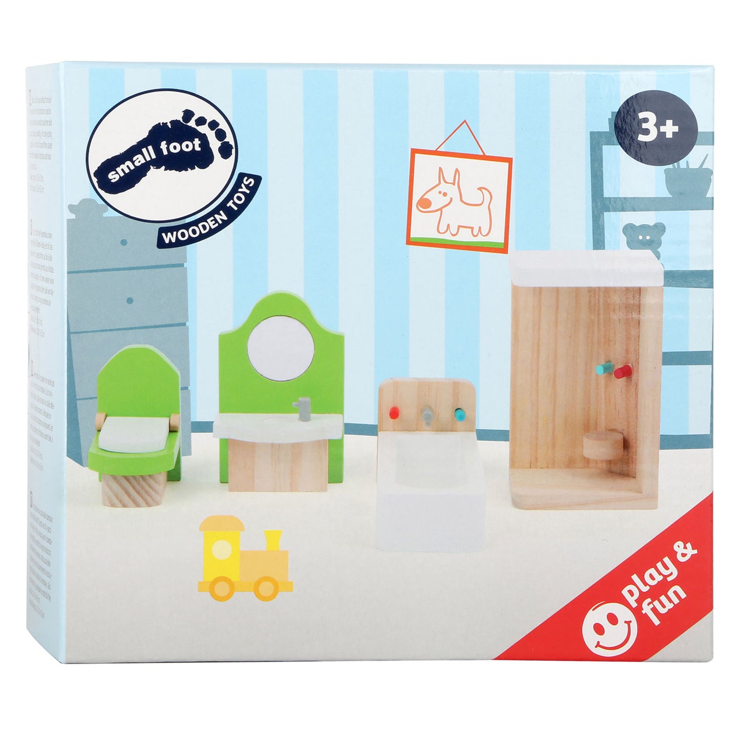 Baño de muebles de casa de muñecas de madera de pie pequeño, 4dlg.