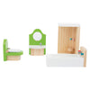 Baño de muebles de casa de muñecas de madera de pie pequeño, 4dlg.