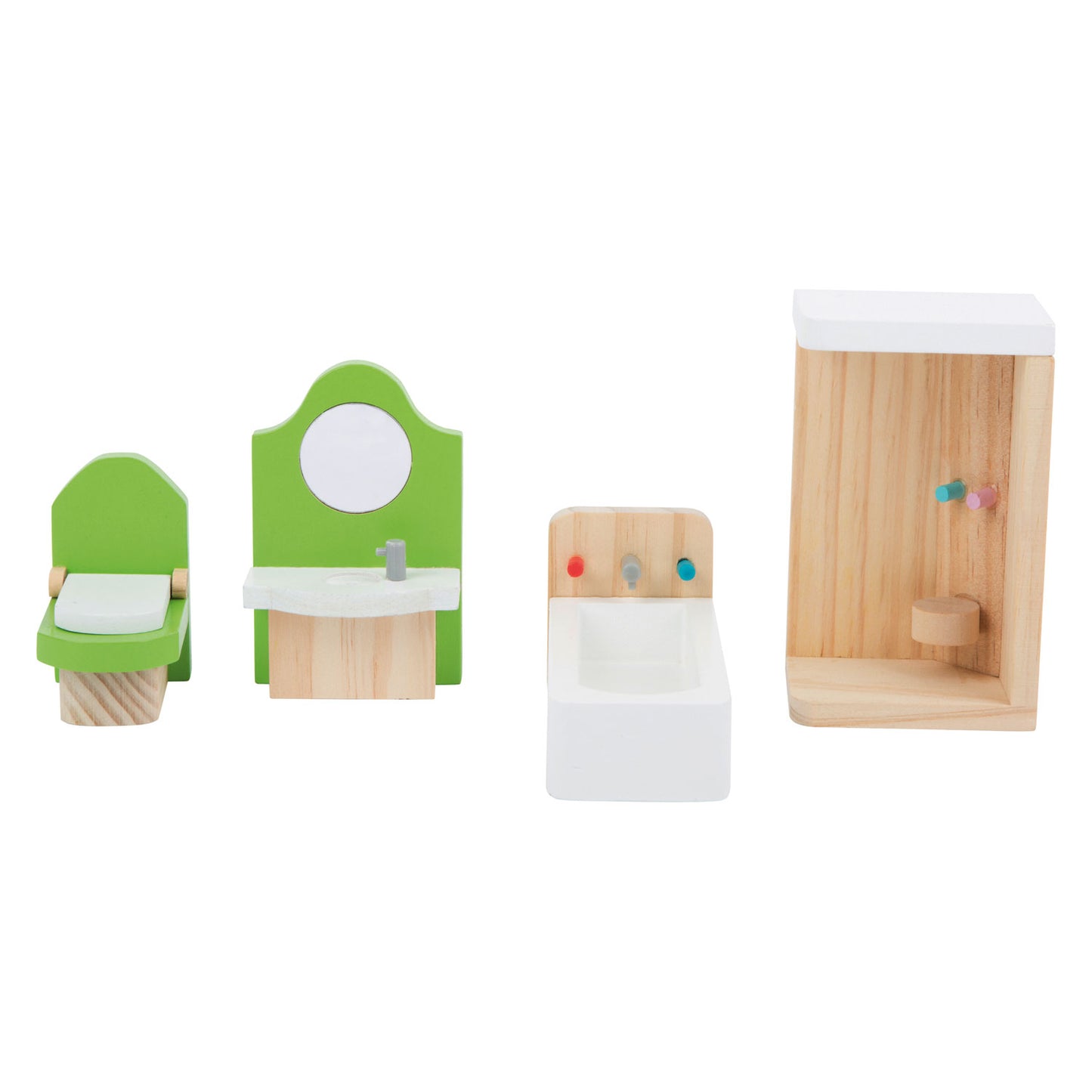 Baño de muebles de casa de muñecas de madera de pie pequeño, 4dlg.