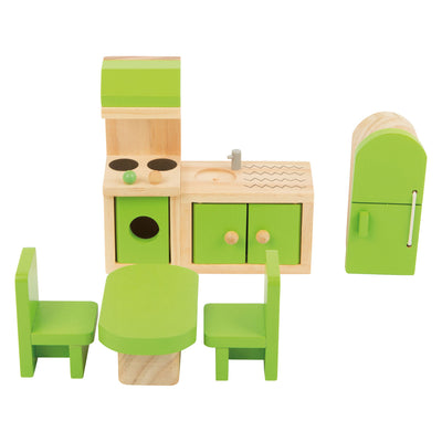 Cucina per mobili per bambole in legno a piede piccoli, 5dlg.