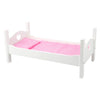 Cama de muñeca de madera de pie pequeña blanca con ropa de cama, 4dlg.