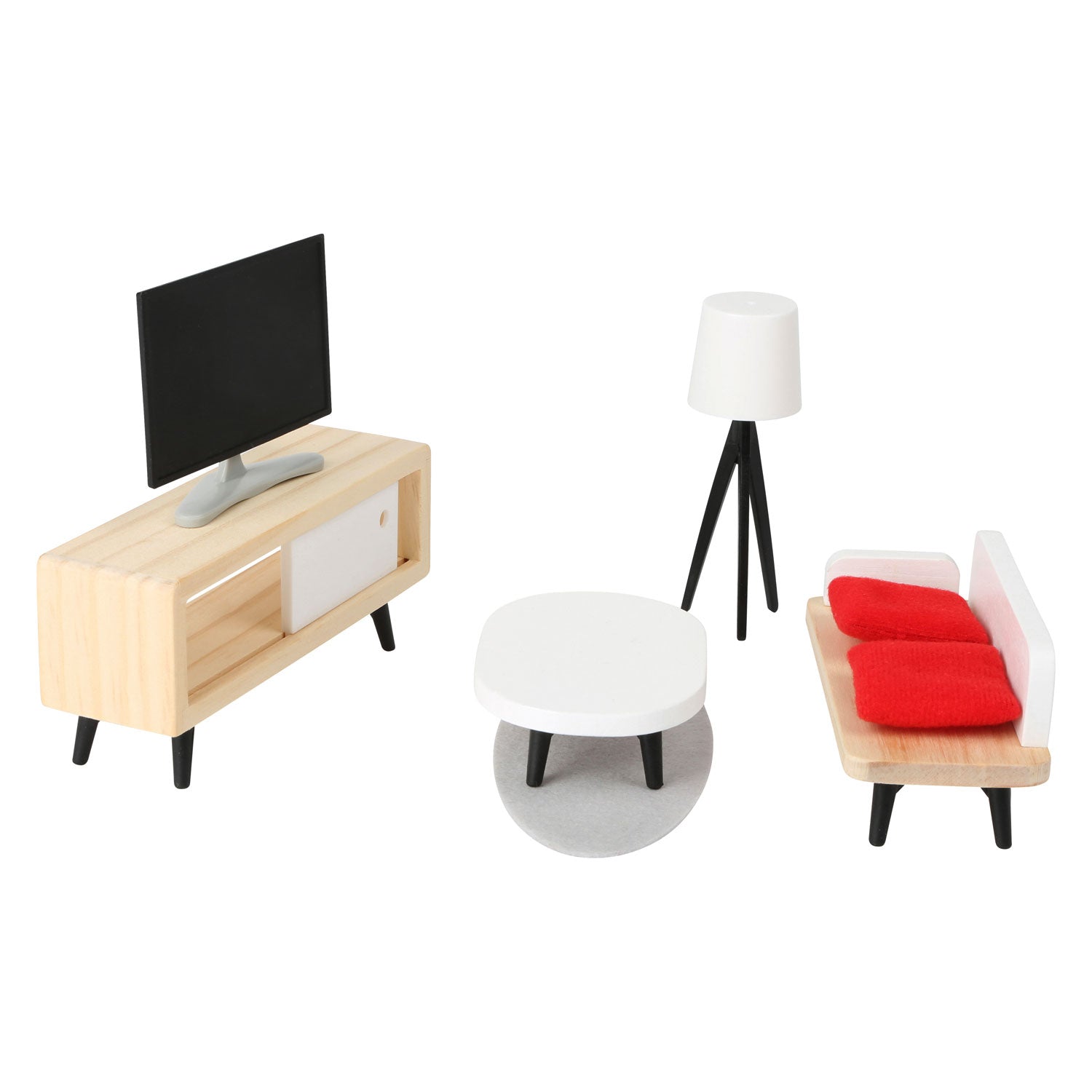 Set di mobili per bambole in legno a piede, 28dlg.
