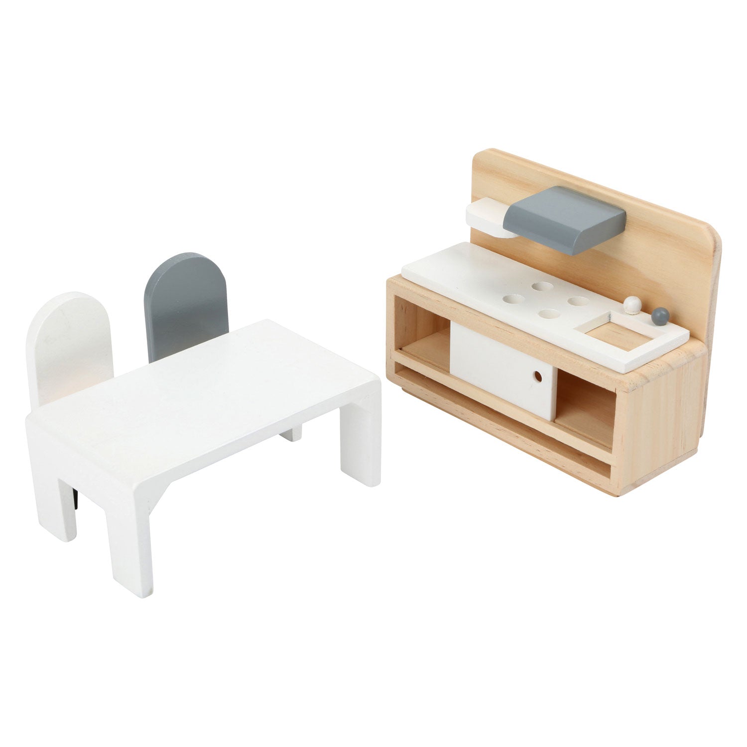 Set di mobili per bambole in legno a piede, 28dlg.