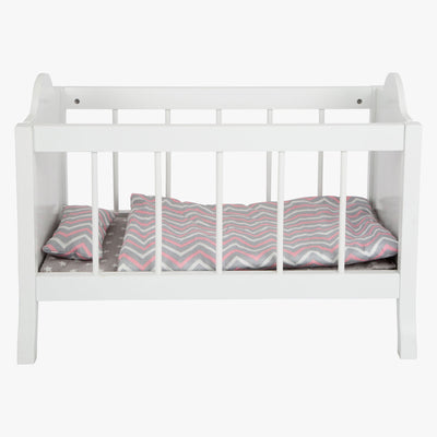 Small foot - houten poppenbed wit met beddengoed strepen, 4dlg.