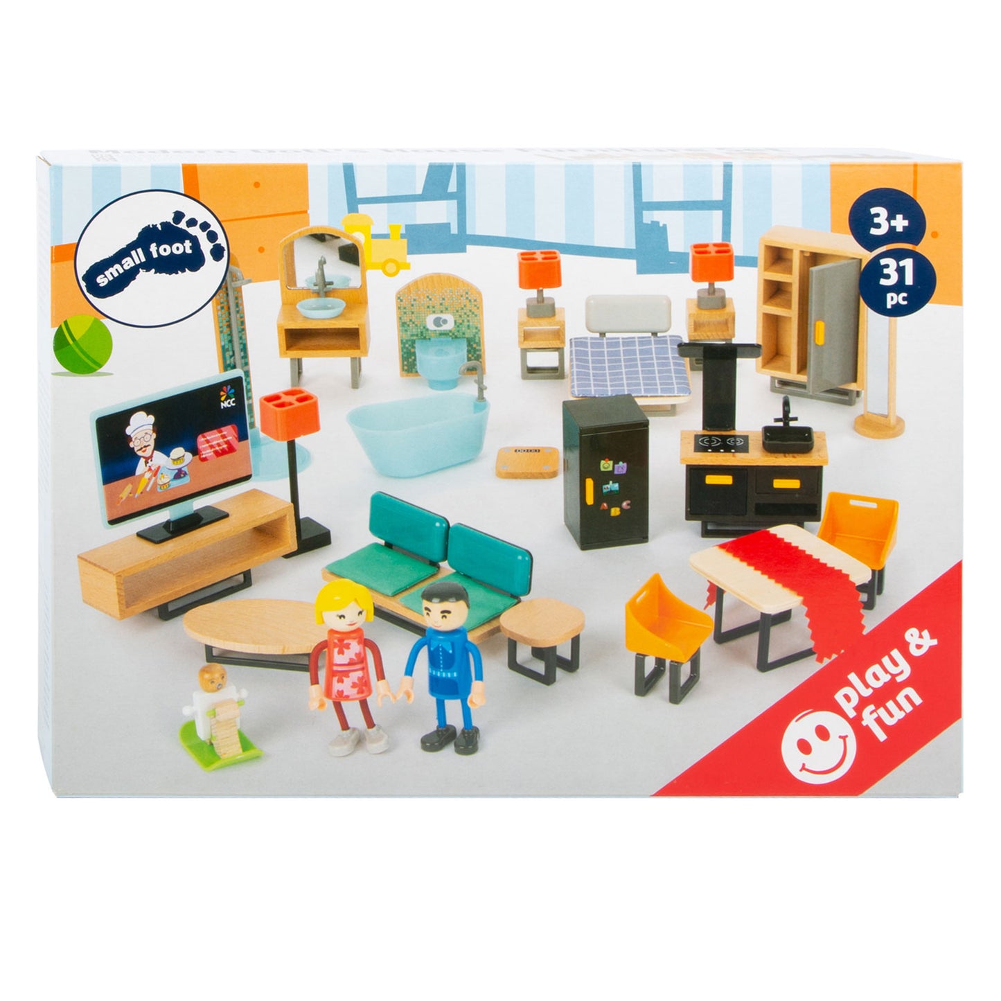 Muebles de casa de muñecas de madera de pie pequeño, 31dlg.
