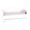 Cama de muñecas de madera de pie pequeño con cajón y ropa de cama, 4dlg.