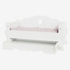 Letto per bambole in legno a piede con cassetto e biancheria da letto, 4dlg.