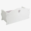 Letto per bambole in legno a piede con cassetto e biancheria da letto, 4dlg.