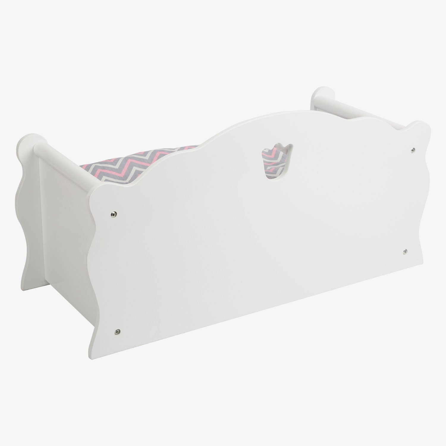 Letto per bambole in legno a piede con cassetto e biancheria da letto, 4dlg.