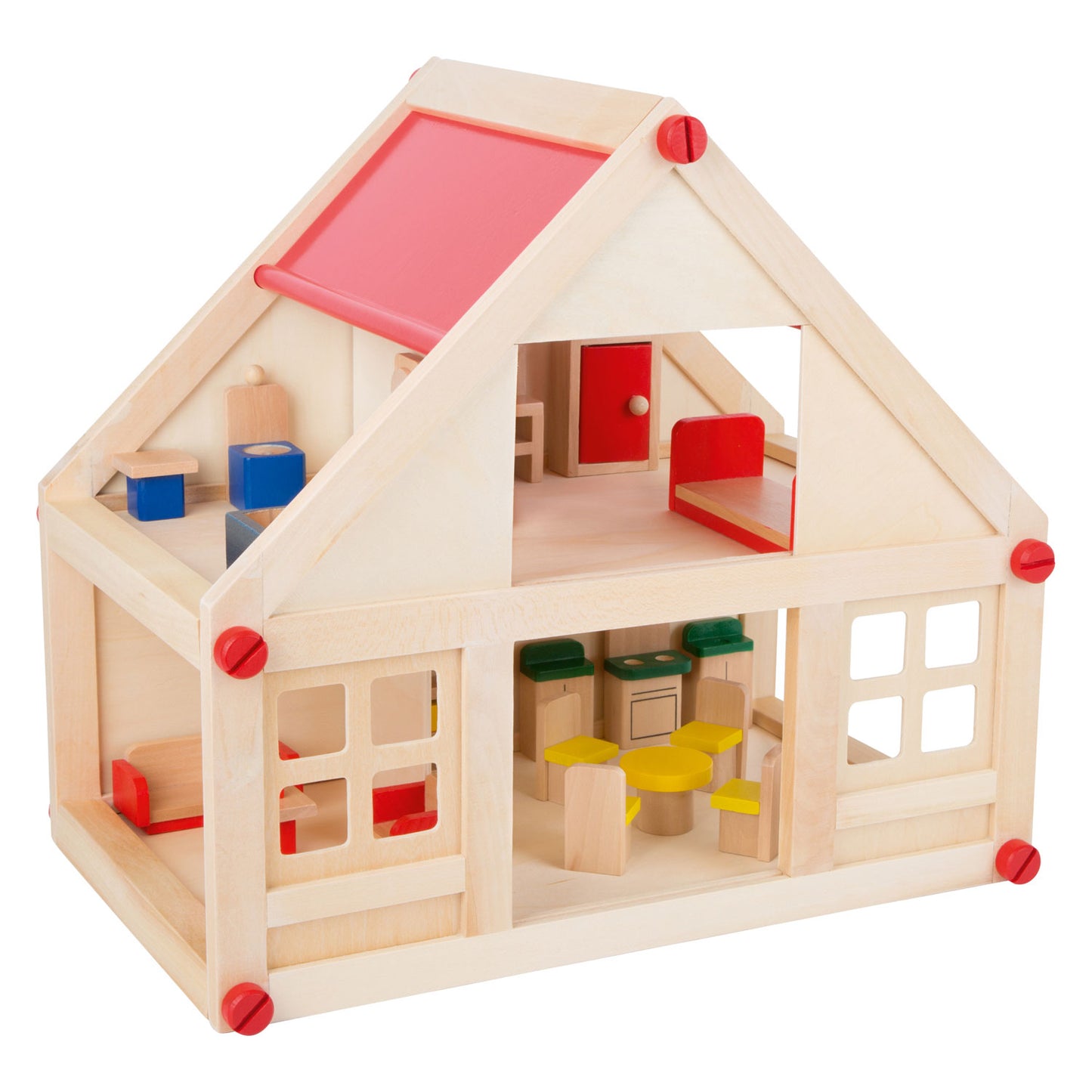 House per bambole in legno con mobili, 23dlg.