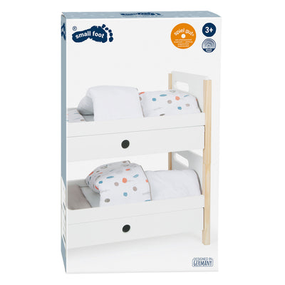 Piccole cuffia per letti con bambola in legno con letti, 6dlg.