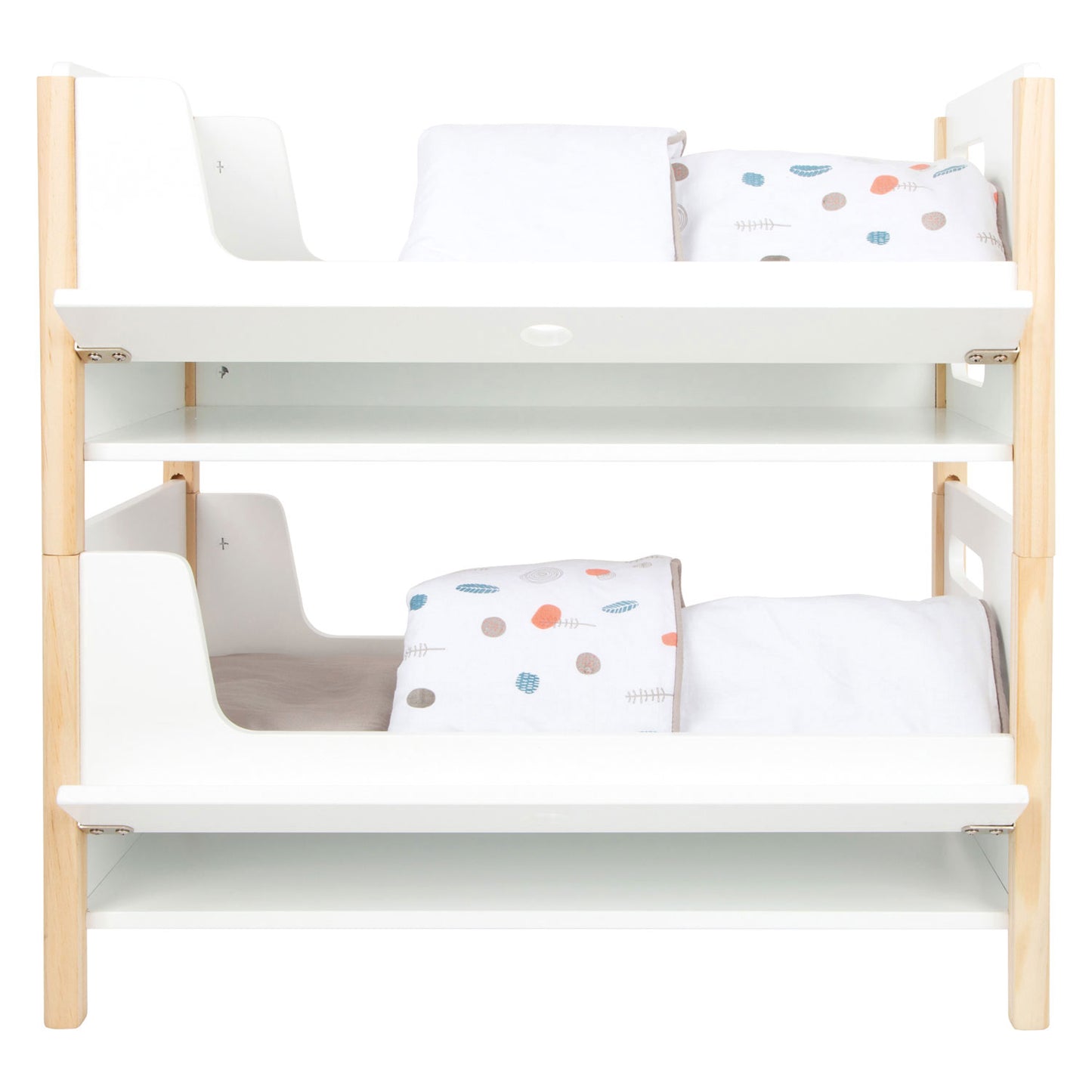 Piccole cuffia per letti con bambola in legno con letti, 6dlg.