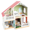 Casa de muñecas de villa urbana de madera pequeña con muebles, 9dlg.