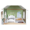 Casa de muñecas de villa urbana de madera pequeña con muebles, 9dlg.