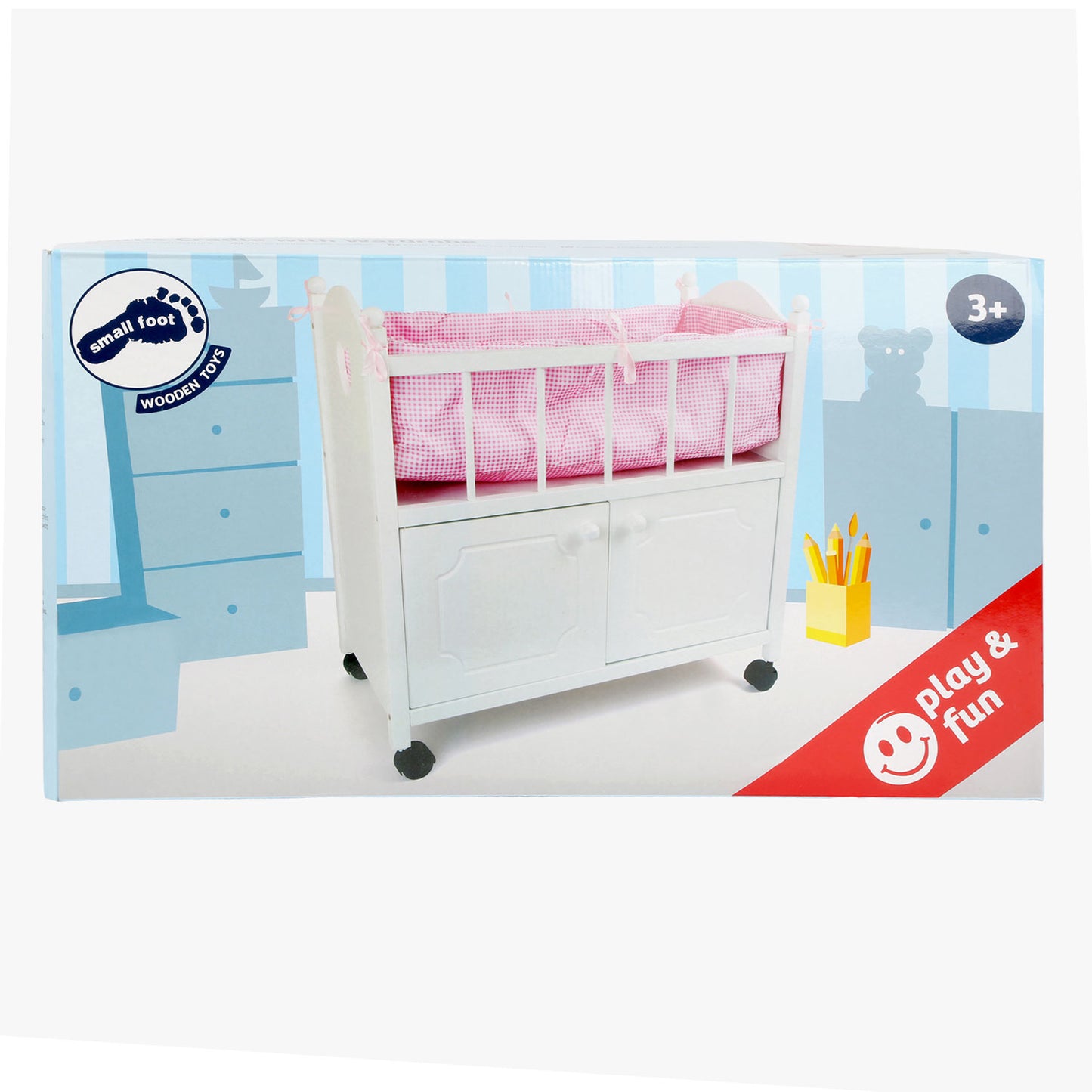 Letto bambola in legno a piede con cassetto