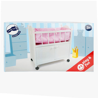 Letto bambola in legno a piede con cassetto